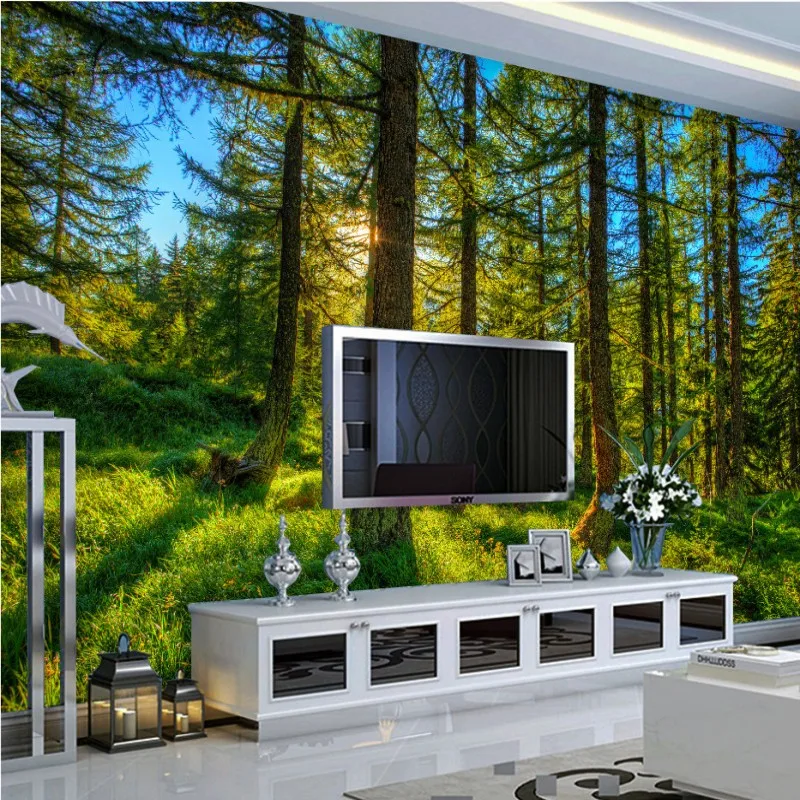 

Photo wallpaper Natural Fresh green pine forest landscape background wall custom high quality wallpaper murals