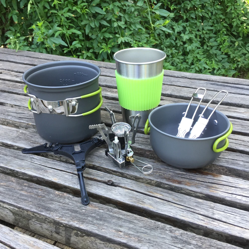 

Outdoor Camping Euipment Gas Stove Cooking Pot Set Picnic Cookware Lightweight Mini Pocket Cooking Burner With Box