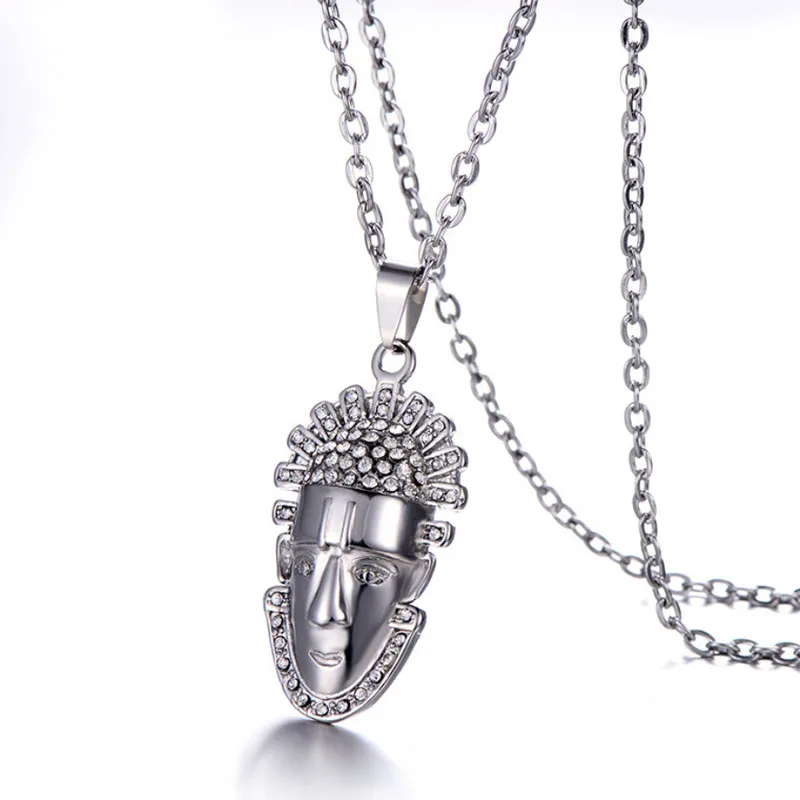 

Stainless steel necklace vintage titanium steel head set with crystal pendant religious buddhist head accessories