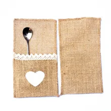 10 шт. Кружево мешковины столовые приборы держатель Чехол посуда сумка для хранения постельное белье Винтаж Сердце Свадебная вечеринка поставки Рождество украшение стола