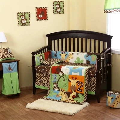 8Pc Reversible Crib Infant Room Kids Baby Bedroom Set Nursery Bedding Animal Brown cot bedding set for newborn baby