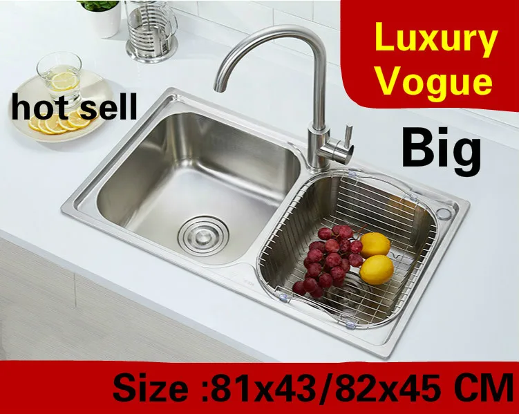 

Free shipping Apartment do the dishes luxury big kitchen double groove sink 304 stainless steel hot sell 810x430/820x450 MM