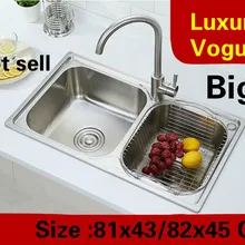 Квартира сделать блюда Роскошные Большой кухня двойной паз раковина 810 нержавеющая сталь Лидер продаж 304x430/820x450 мм