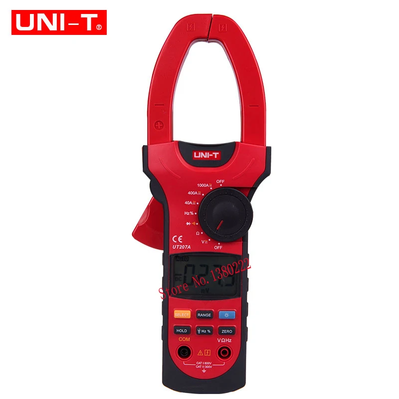 UNI-T UT207A True-RMS Digital Clamp Meter Multimeter ACA & DCA Clamp Meter 1000A, Voltage Current Resistance Frequency