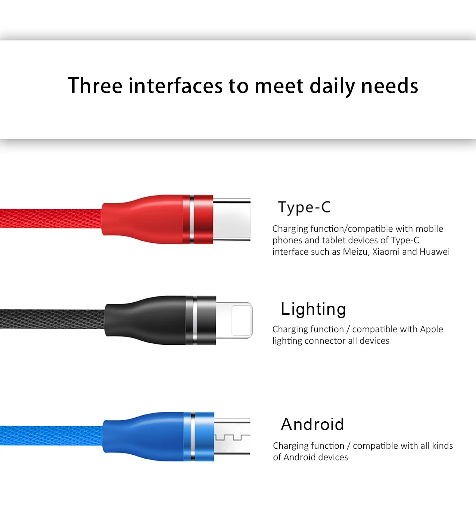 NOHON Universal 3 In 1 Lighting Charger Cable For iPhone X 7 8 6 Plus Micro USB Type C For Samsung Xiaomi 5 Fast Charging Cables (6)