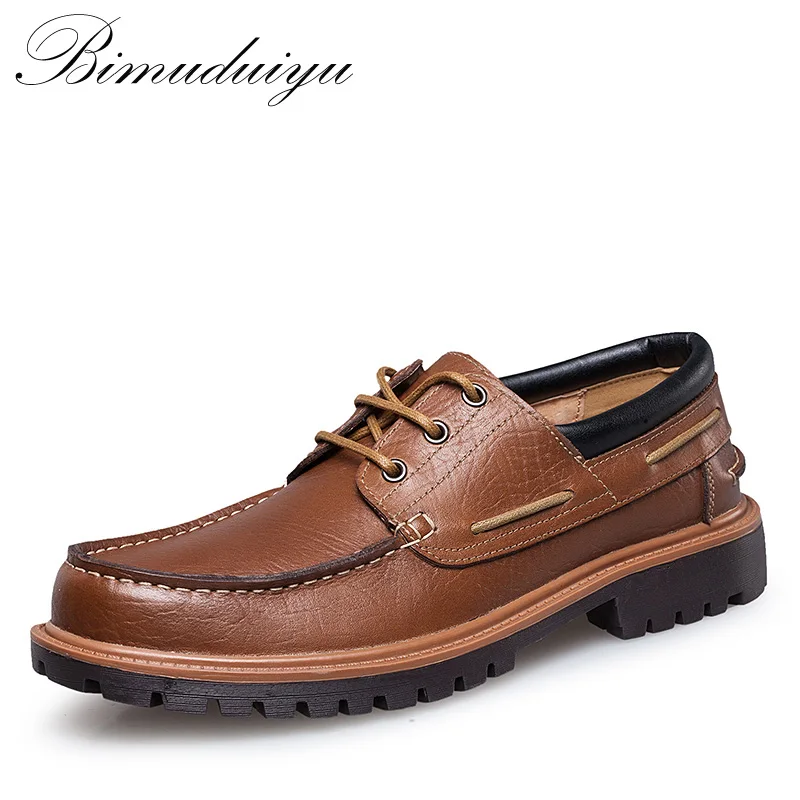 BIMUDUIYU Brand Autumn Winter Comfortable Men Genuine Leather Casual Shoes Men Flats Shoes Breathable Deodorant Male