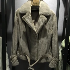 SQXR меховое Женское зимнее натуральное Норковое меховое пальто модное роскошное Норковое меховое пальто для женщин - Цвет: Серый