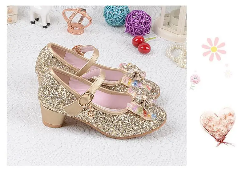 Детская обувь с блестками; Enfants; для маленьких девочек; для свадебного торжества; для принцессы; для детей; на высоком каблуке; для вечеринки; обувь для девочек; цвет розовый, синий, золотой, серебряный