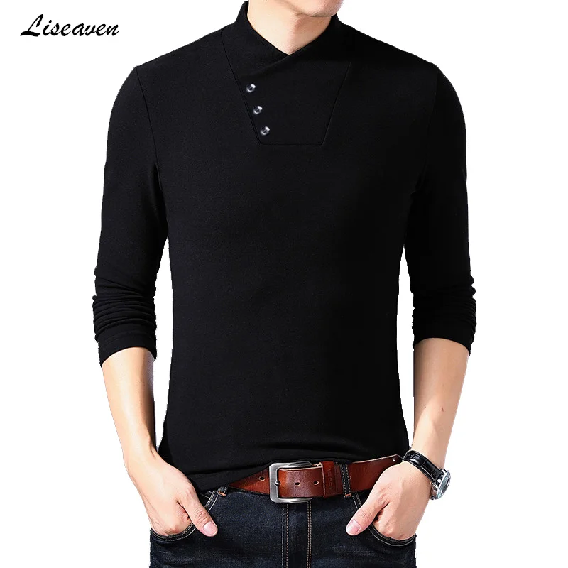 

Liseaven Men's Black T-Shirt Long Sleeve Tshirts V-Neck T Shirts Male Casual Shirt Spring Summer Autumn Tops&Tees