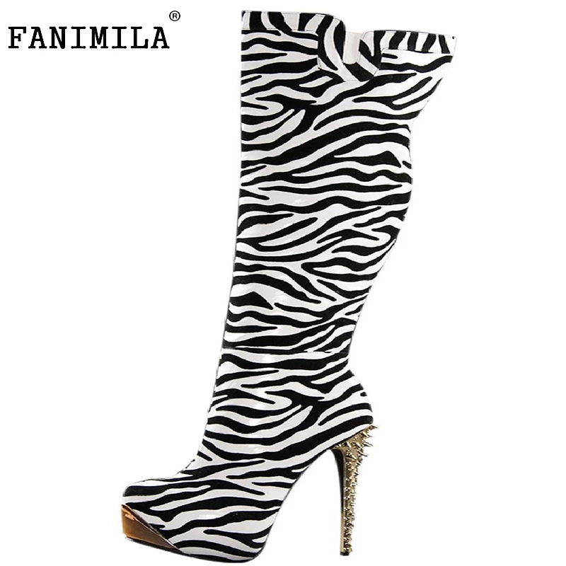 Women High Heel Over Knee Boots Shoes Women Leopard Fashion Long Snow Boot Winter Botas Heels Footwear Shoes Size 35-46 B015