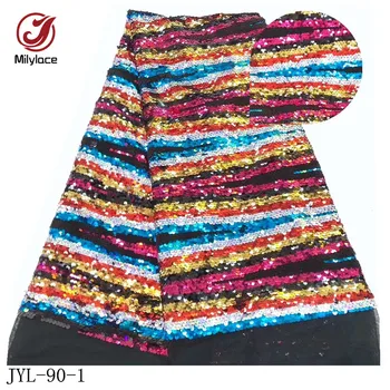 

Hot Sale 2019 Fashion African Lace Fabric 5 Yards Shiny French Tulle Lace Fabric with Colorful Sequins for Party Dresses JYL-90