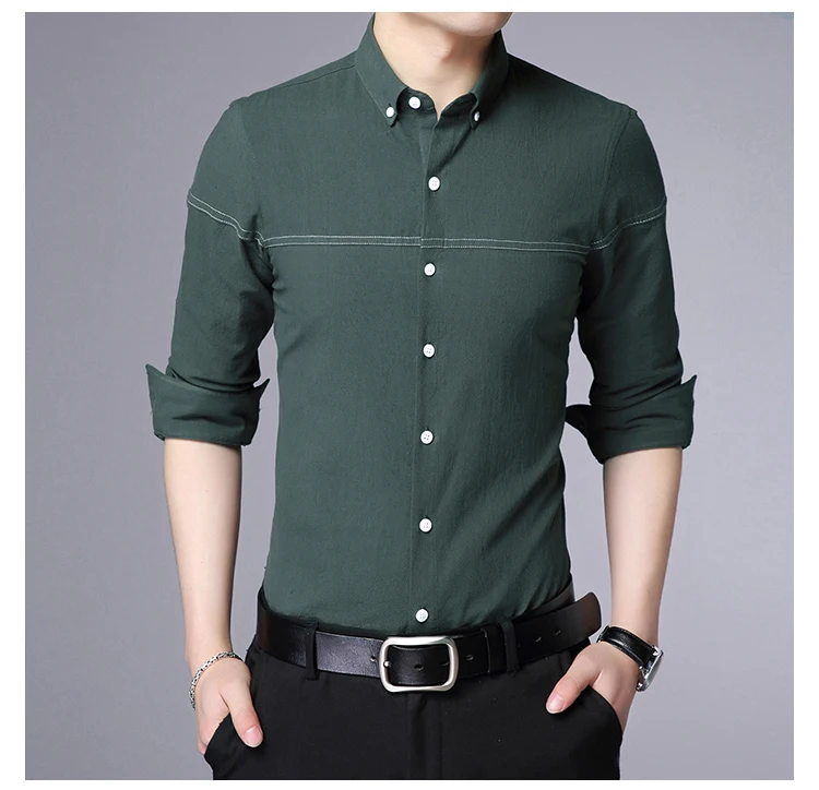 Miacawor 2019 Новый Для мужчин платье рубашка 100% хлопок с длинным рукавом мужские рубашки в стиле кэжуал Slim Fit Camisa Masculina плюс Размеры 4XL MC343