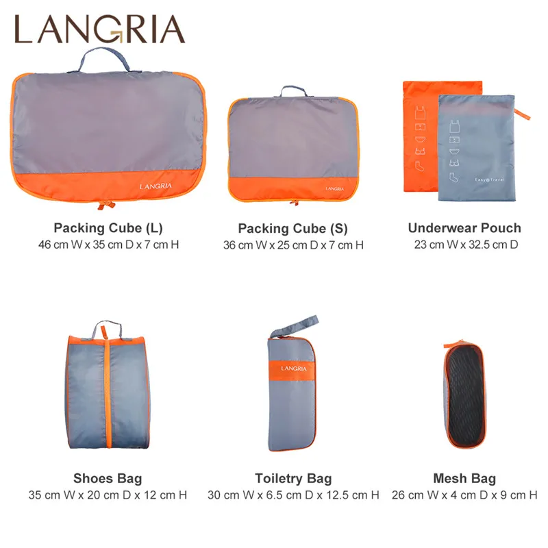 LANGRIA 7 шт./компл. Складные Водонепроницаемые упаковочные кубики для путешествий