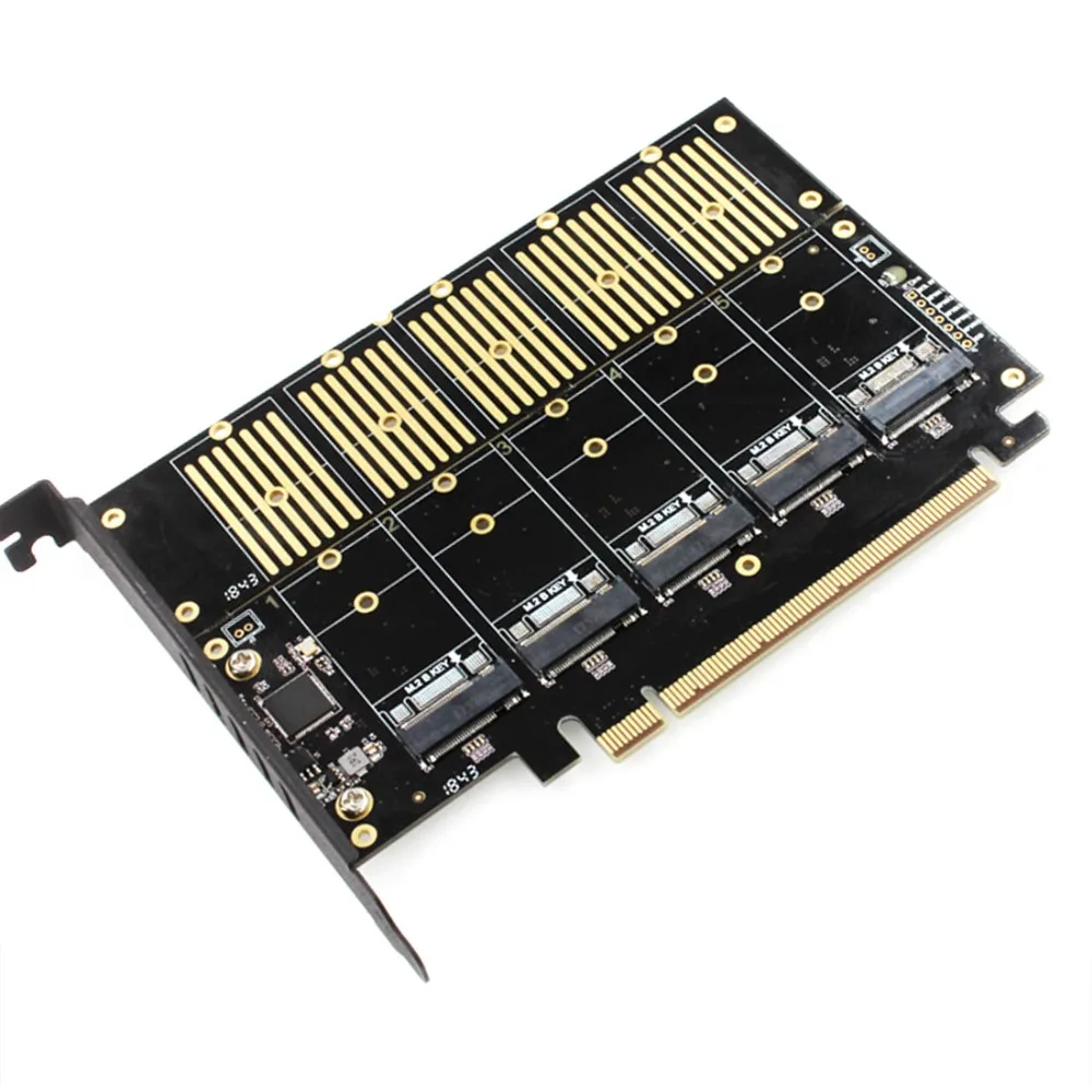 #Special Offers JEYI JMS585-X16 PCIE 5 m. 2 SATA Expansion Card Turn PCIE3.0 SATA RAID Array Card 5*ssd 5*ngff 5*m.2 Softraid Card Big Power