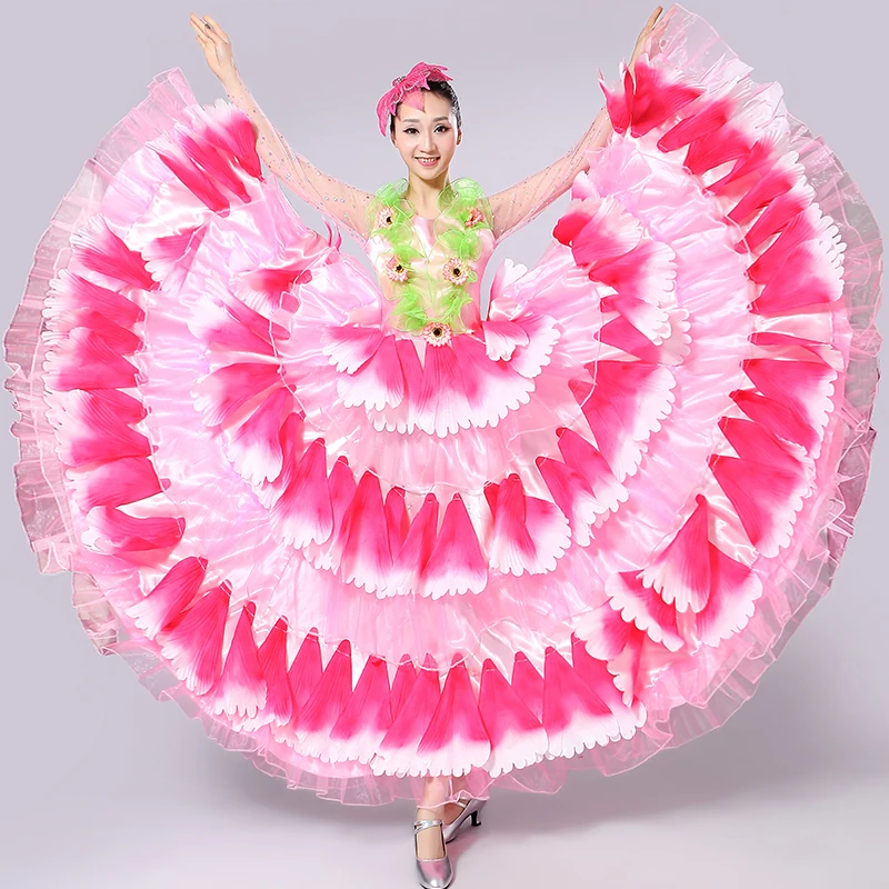Freeship long sleeve glitter 6color full flower petals hot pink/green/red etc dance dress/stage performance dress/belle/ballroom Freeship long sleeve glitter 6color full flower petals hot pink/green/red etc dance dress/stage performance dress/belle/ballroom