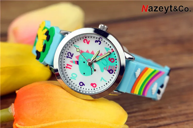 Новое поступление, кварцевые часы с динозавром для мальчиков, Детские простые дизайнерские светящиеся наручные часы, силиконовые наручные часы, лучший подарок для детей, часы - Цвет: Небесно-голубой