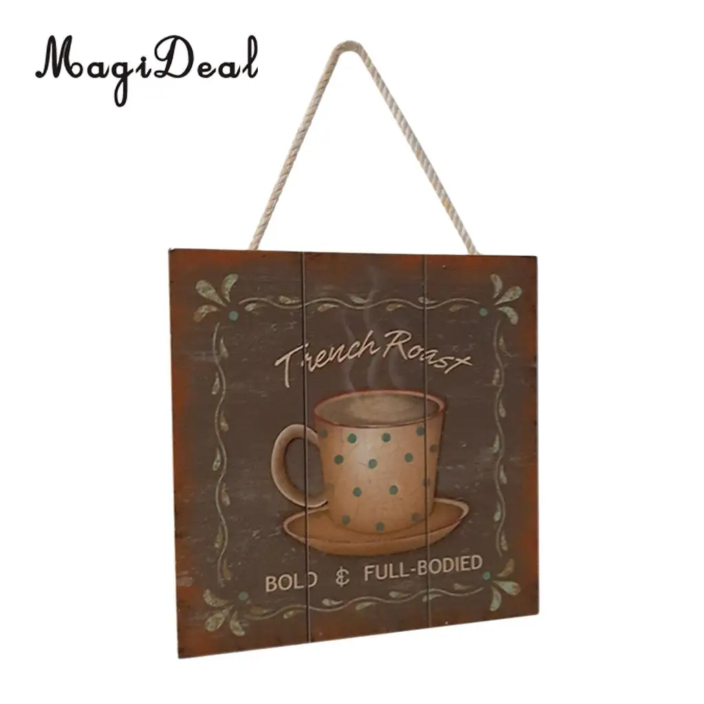 20x20cm Shabby Chic Solid Wood Coffee Sign Plaque Cafe Bar Dining Room Hanging Decor