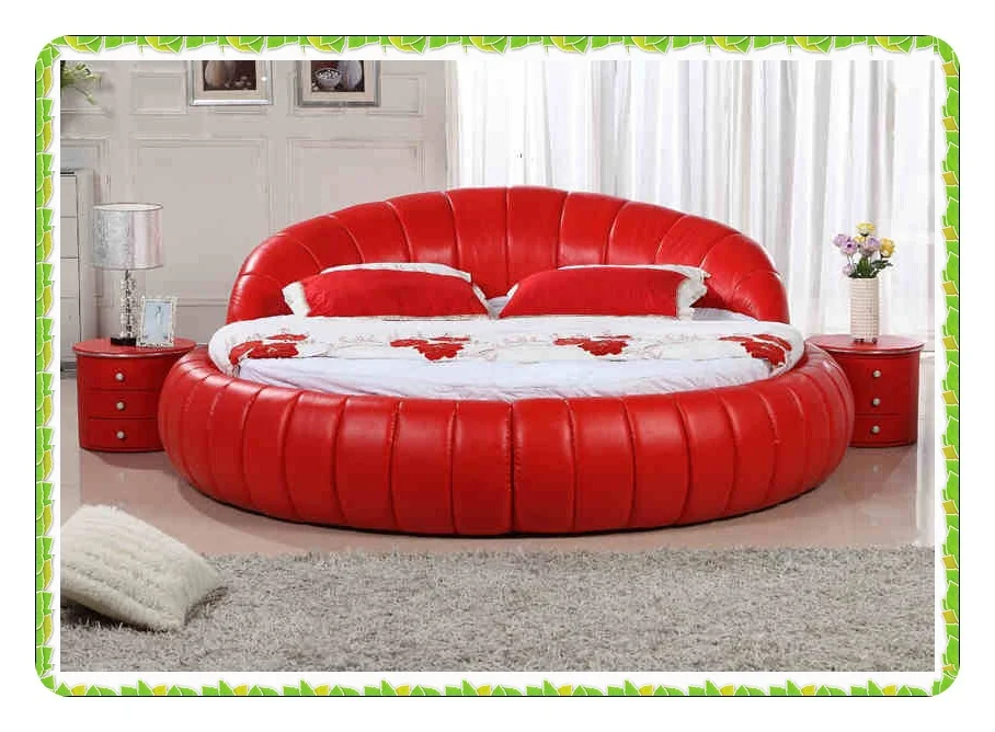 einde Geval zomer top grain leather round bed luxury red wedding bed soft leaher king bed  modern style|bed wholesale|bed bugs box springbed runner - AliExpress