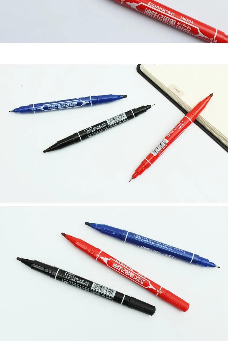 12 шт./лот, высокое качество, двойной наконечник маркер, водонепроницаемые чернила, доступны 3 цвета Перманентный маркер, офисные канцелярские ручки