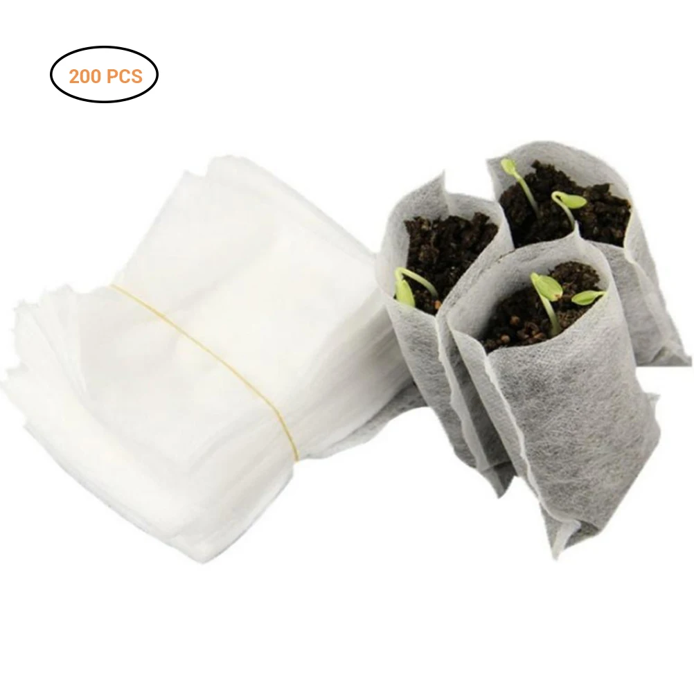 

200 Pcs 8*10cm Biodegradable Non-Woven Nursery Bags Plant Grow Bags Fabric Seedling Pots Eco-Friendly Aeration Planting Bags