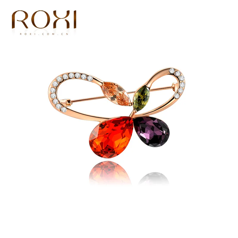 

Rox Korean fashion chest decoration three-layer plating rose gold butterfly glass crystal brooch