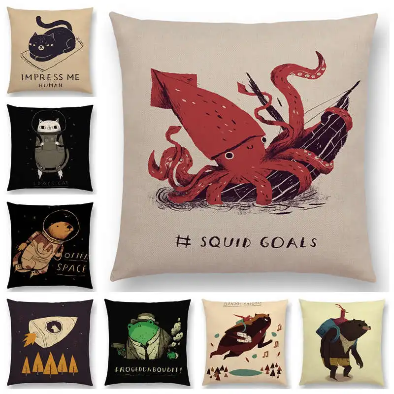 

Hot Sale Magical Animal Fantasy Adventure Legend Fairy Tales Bear Cat Bird Squid Sloth Cushion Cover Pillow Case Super Fun Game