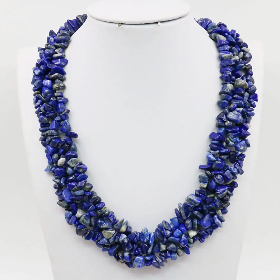 

Irregular Lapis Lazuli Stone Chalcedony Necklace Chain Rows Jewelry Beads Boutique Girls Party Gifts Lucky Collocation 18inch