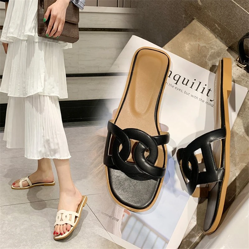 

2019 New Hollow Summer Women Slipper size 40 Outdoor Female Beach Fashion Flat Slippers high quality Tide chanclas de mujer