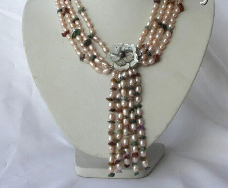 

.702 classic 4rows pink baroque freshwater cultured pearl stone necklace