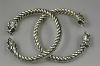 

Collection Handwork Old Tibet Silver Dragon Auspicious Bracelet a Pair