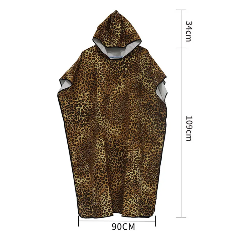 Lightweight Microfiber Wetsuit Changing Robe Surf Poncho Towel with Hood Leopard Quick Dry Hooded Towels for Swim Beach Pool