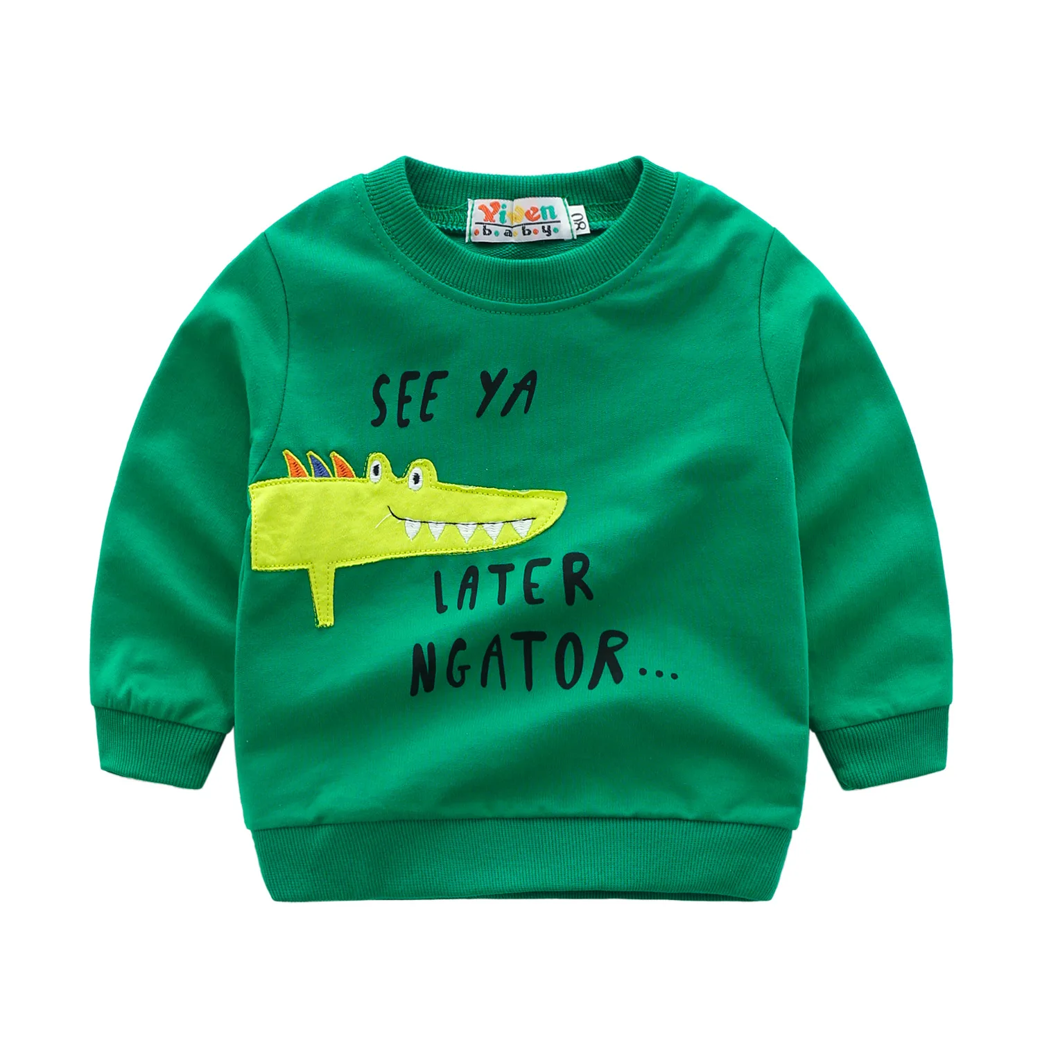 Весенне-осенняя Спортивная одежда для мальчиков, зеленая рубашка с рисунком крокодила, хлопковый махровый костюм со штанами