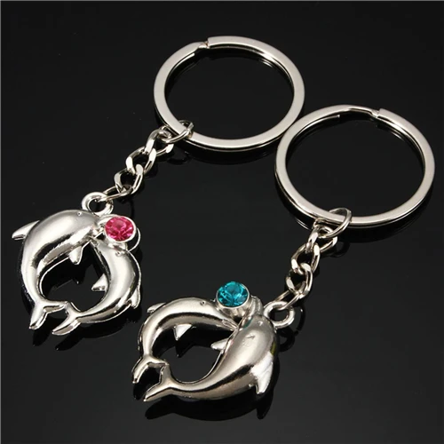 1 Pair Romantic Lovers Alloy Key Chain Distinctive Couple Dolphin Keychain Lovely Gifts For Women Girls High Quality