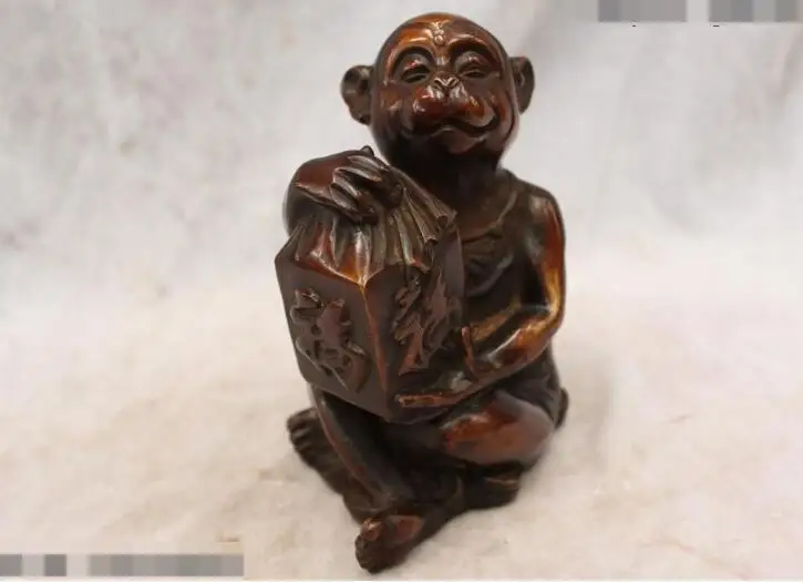 

S02981 6"Chinese Purple Bronze carved eximous lifelike Lucky monkey King Statue B0403