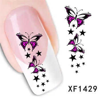 

waterproof water decals Transfer Nails Art Sticker butterfly design girl and women manicure tools Nail Wraps wholesale XF1429