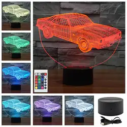 AUCD Remote Classic Muscle Cars Crown Красочные акриловые сенсорные настольные лампы бар Арт Декор 3D Визуальный USB светодио дный настольные лампы-TD127