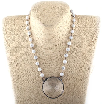 

Fashion Bohemian Jewelry White/Black Stone Rosary Big Crystal Pendant Necklaces