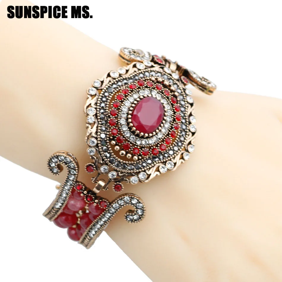 Sunems Retro Vintage Charm Bracelet Natural Stone Crystal Retro Vintage Charm Bracelet