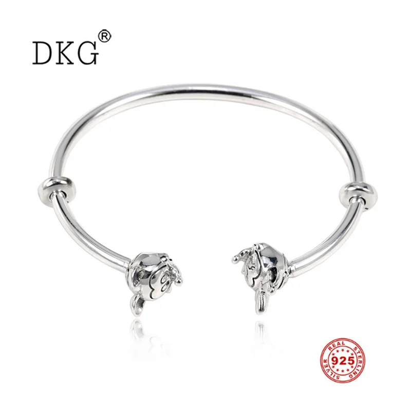 

New Original 925 Sterling Silver Anime Mouse Opening Basic Bracelet Fit Original DKG Bead Bangle Charm DIY Jewelry for Women