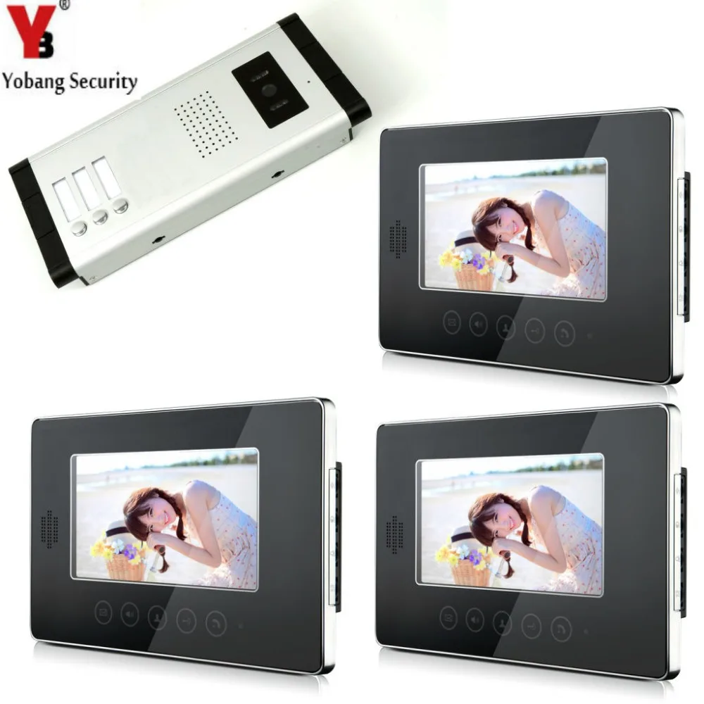 

Yobang Security 3 Apartment/Family Video Door Phone Intercom System HD 720TVL Camera Doorbell Camera with 3 button 3 Monitor