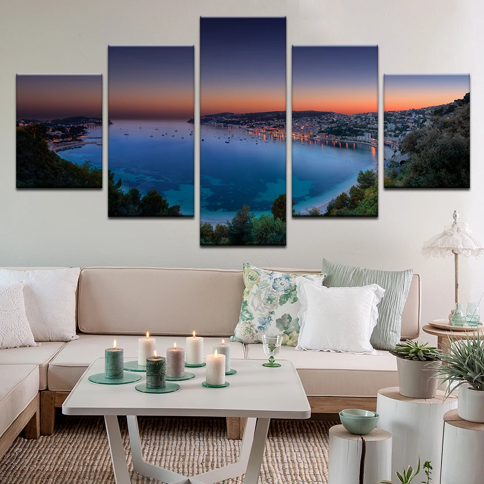 

Seaside Sunrise Beauty Colorful Oil 5 Pcs Canvas Painting Fashion Home Decor Natural Landscape Wall Art with Frame