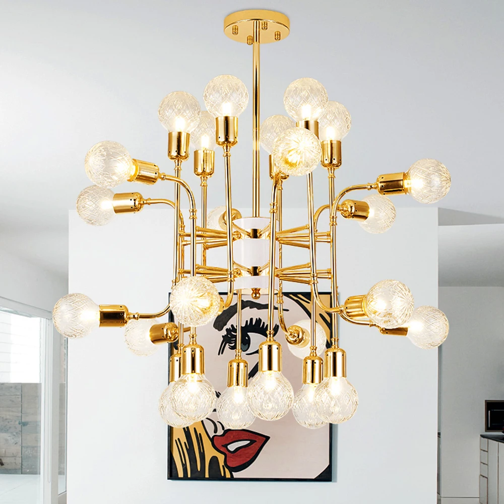 1624 têtes moderne ombre lustre en verre lumière led pendentif lampe artistique sphère beanstalk