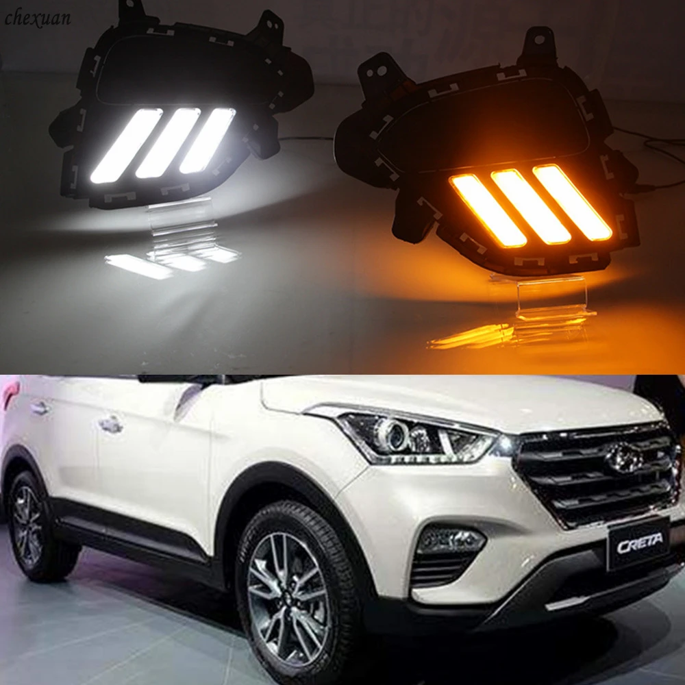 CSCSNL 1 комплект для hyundai CRETA IX25 12 В ABS светодиодный DRL дневные ходовые огни Противотуманные фары крышка с поворотным желтым сигналом