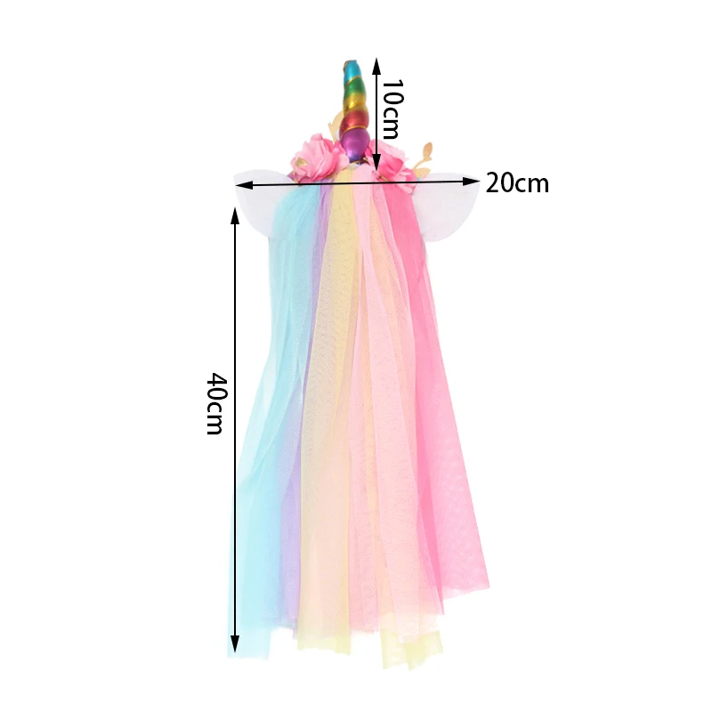 1 шт. Радужная повязка с единорогом блестящая повязка с кошачьими ушками с длинным тюлем вечерние аксессуары для волос с единорогом для девочек повязка для волос с единорогом