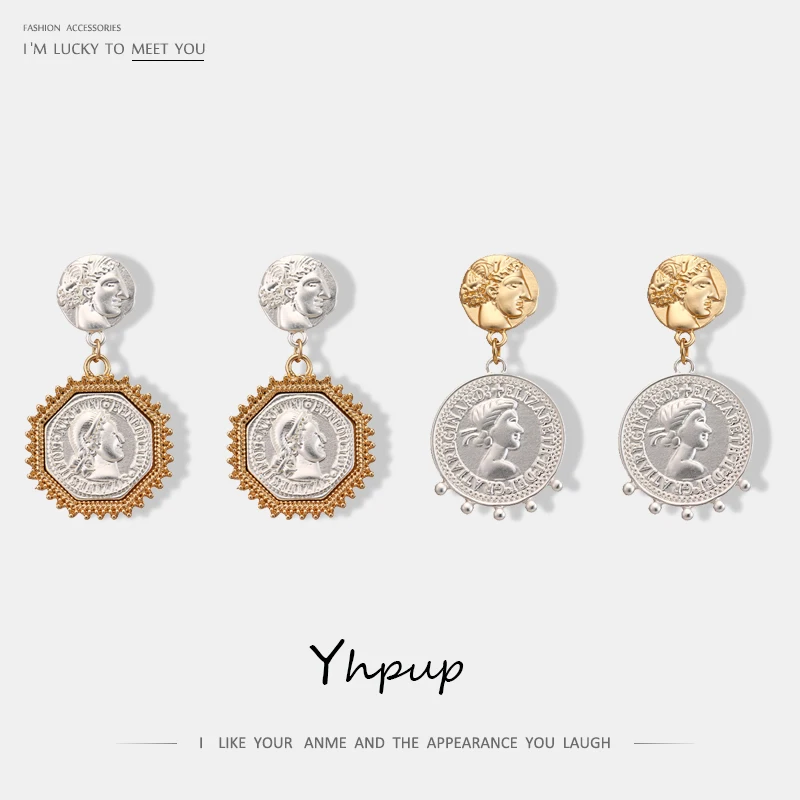 

Yhpup Fashion Personality Vintage Geometric Dangle Earrings Zinc Alloy Baroque Portrait Statement Brincos Women Jewelry Gift New