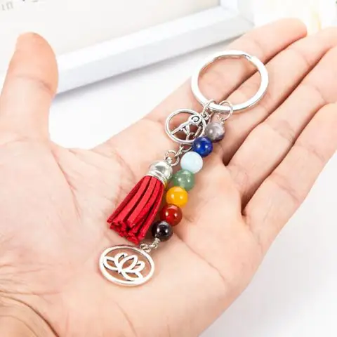 Keychain Colorful Stone Beads 7 Chakras Energy Yoga Fitness Key Chains Lotus Tassel Key Rings Fashion Jewelry