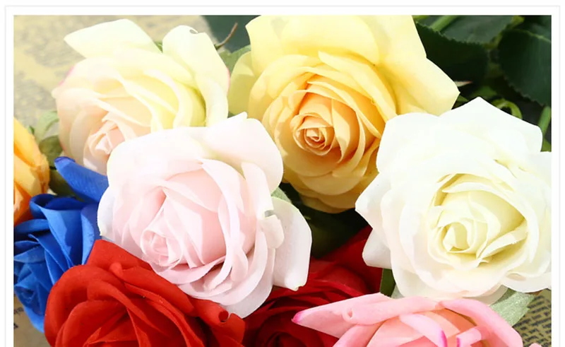 Flone Artificial Silk Really Touch Moisturizing Blue Rose Flower Branch Pink White Red Rose For Wedding Wall Home Decoration Art (16)
