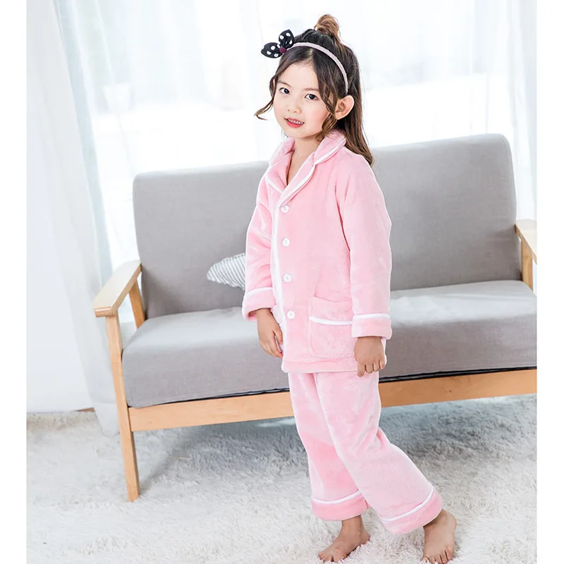 Детские зимние пижамные комплекты в Корейском стиле Топы+ штаны, 2 предмета, фланелевые теплые комплекты одежды для сна для мальчиков и девочек детская одежда на возраст от 3 до 12 лет