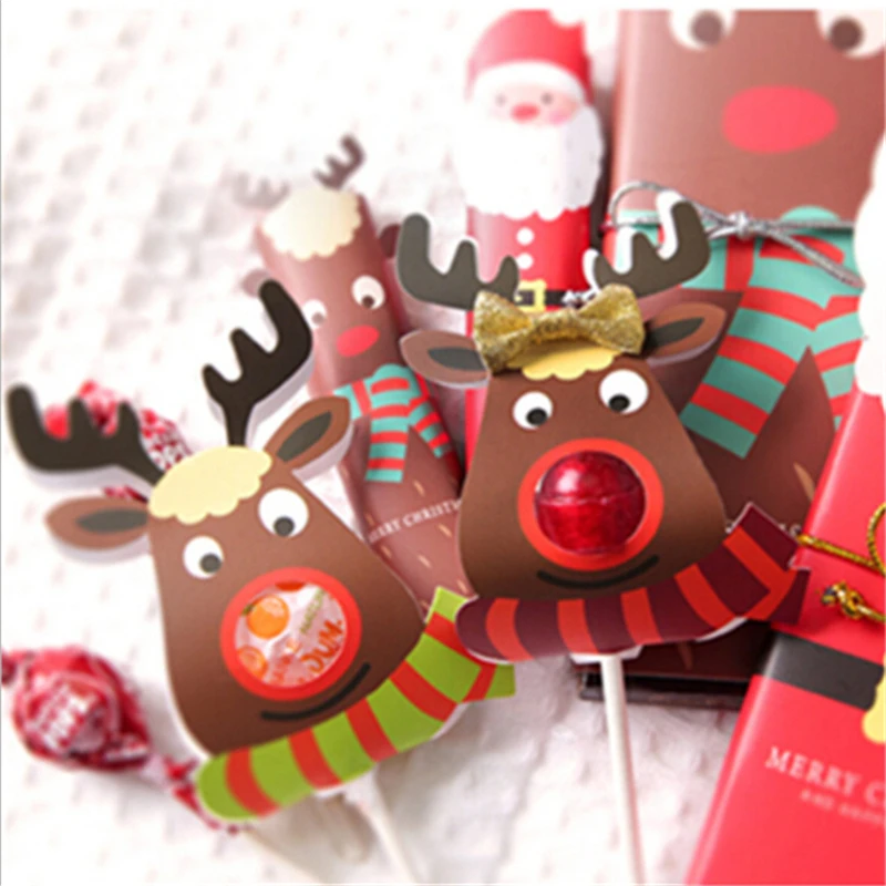 

25 Pcs Cute Christmas Elk Lollipop Stent Decoration Cards Xmas Party Supplies Candy Gift Bags For Children 2 Types