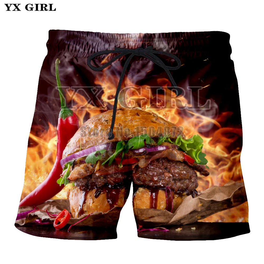 

2018 Summer Mens Casual Shorts Delicious Food Pizza Hamburger 3d Printed Beach Shorts Men Loose Trousers With Drawstring